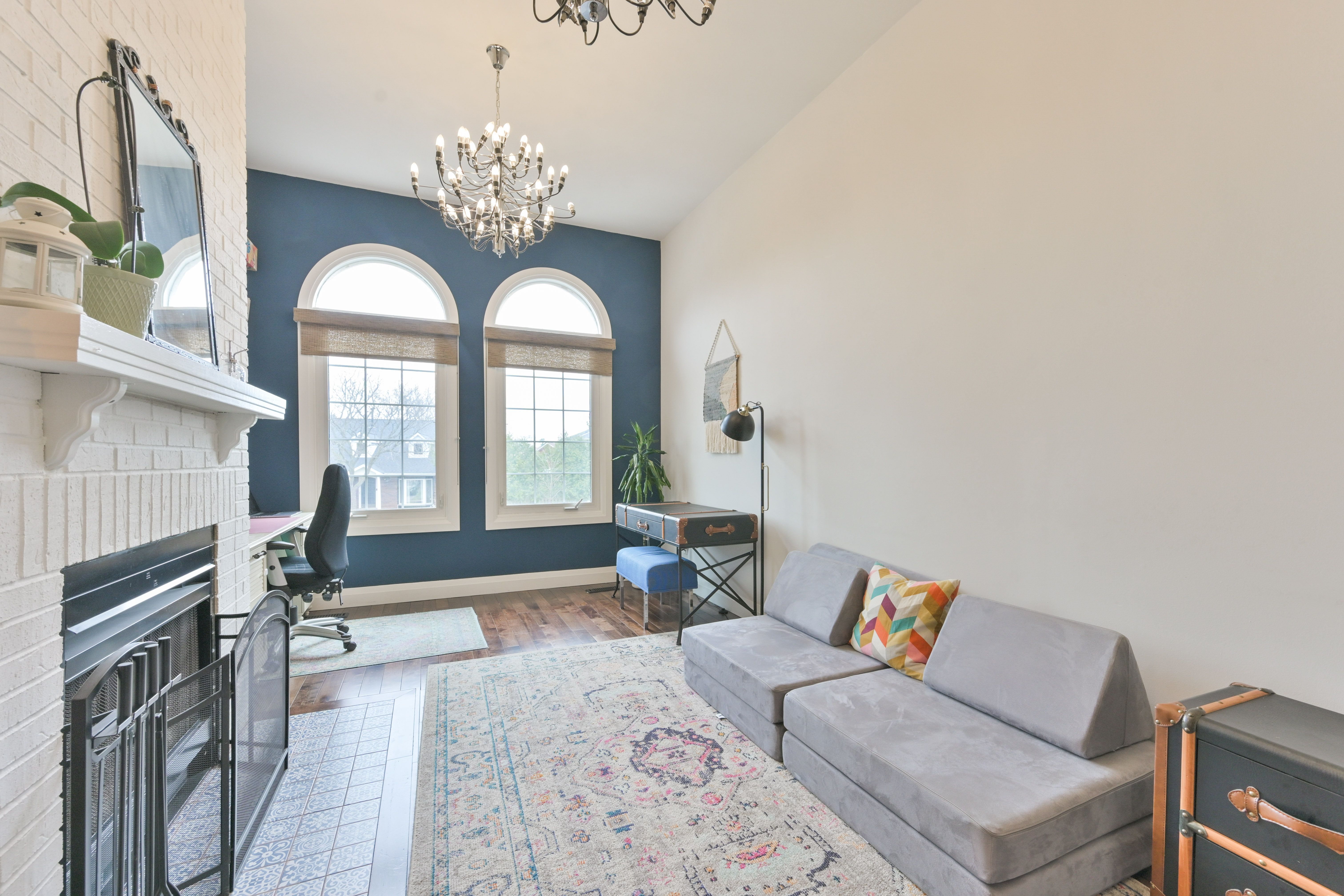 Family room with wood-burning fireplace