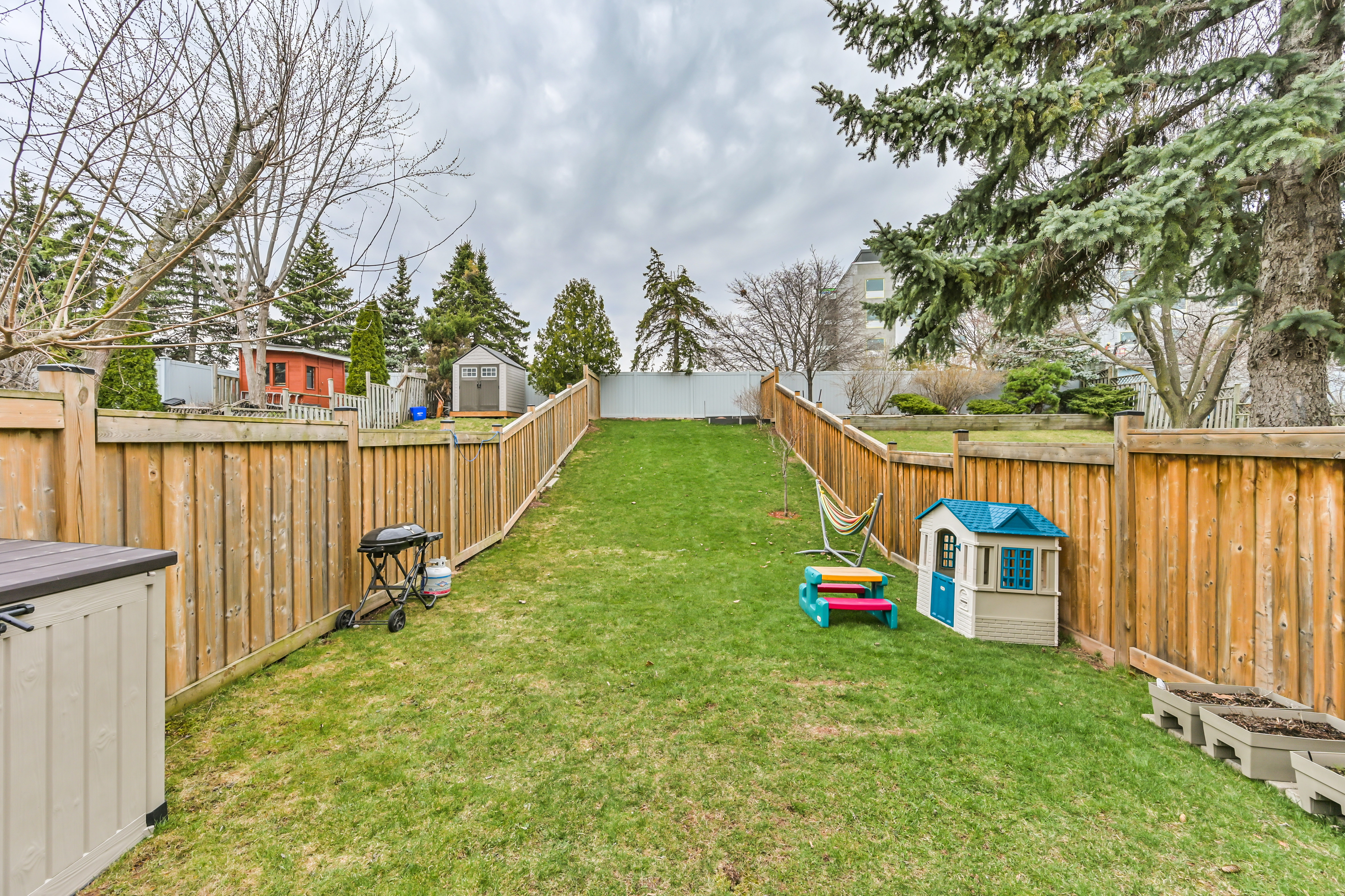 Backyard with cedar fence and open lawn
